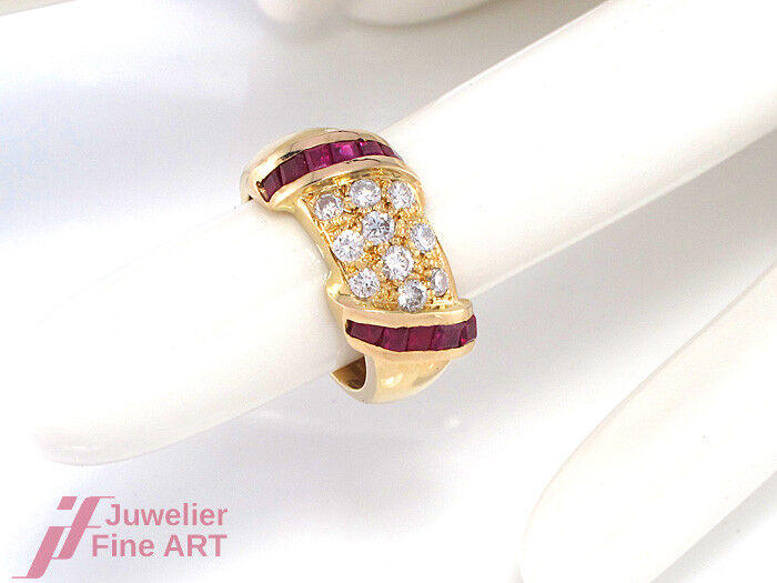 Ring 18K/750 Gelbgold - Rubin & 10 Brillanten ca. 0,50 ct TW/VSI -Gr. 48 - 7,5 g