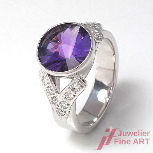 Ring 18K/750 Weißgold - Amethyst & Brillanten ca. 0,42 ct - 8,8 g - Gr. 53