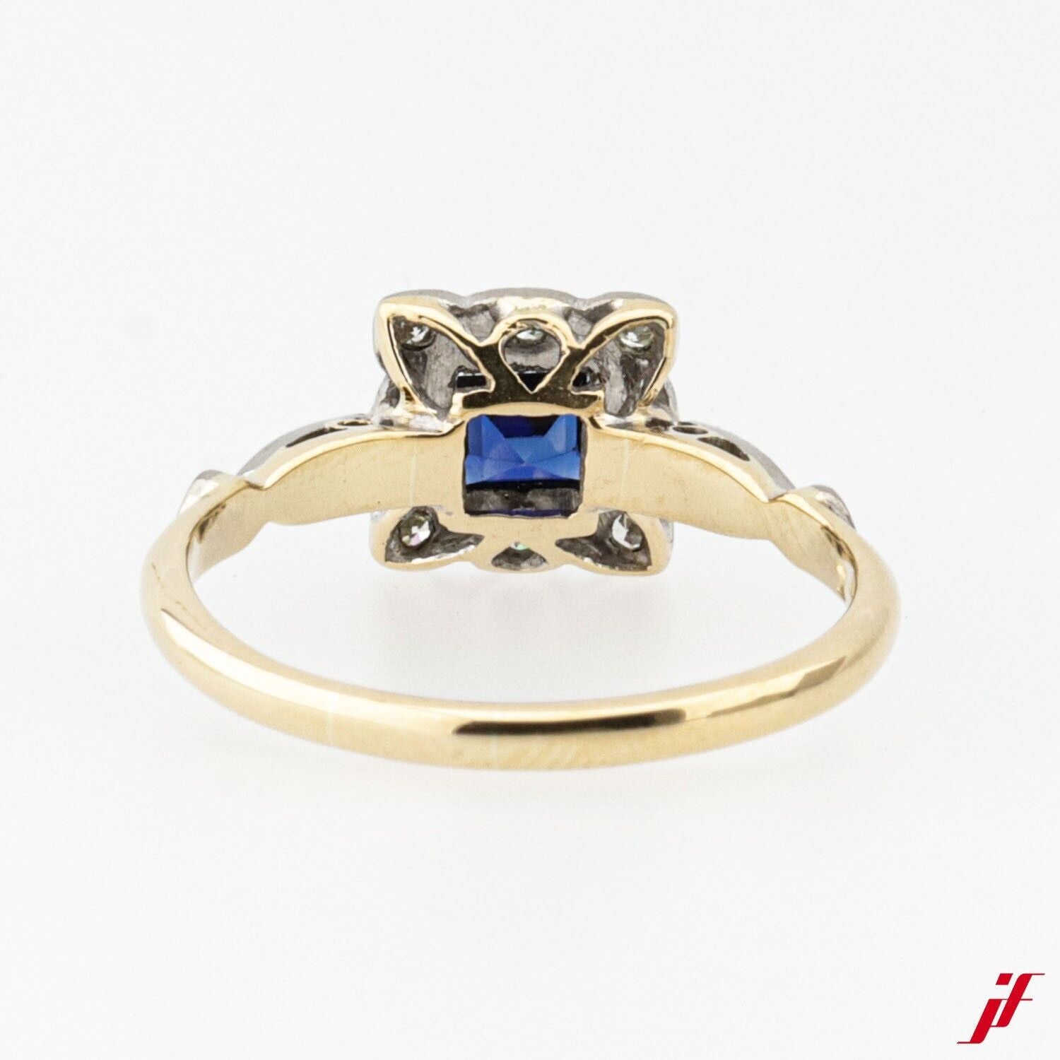 Ring 18K Gold 900 Platin 1 Saphir 8 Diamanten 0,08ct - Wert 1.000€