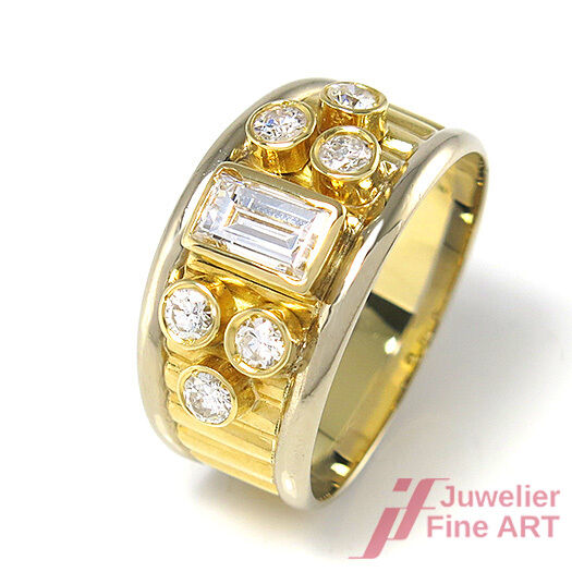 Ring 18K/750 GG/WG -1 Diam. Baguette 0,50 ctTW/VVS 6 Brill. 0,30 W/SI 4,6 g 51,5