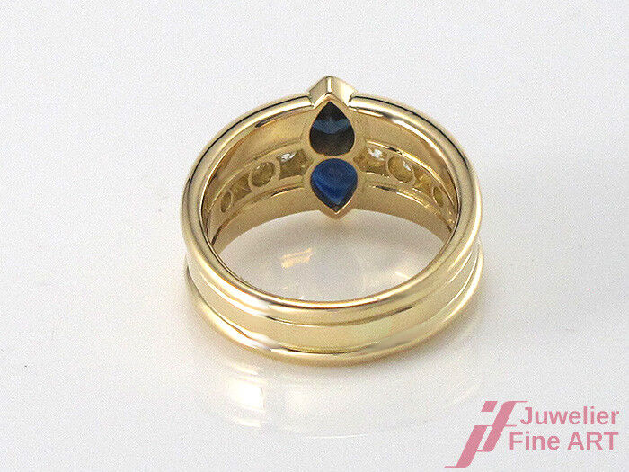 Ring 18K/750 Gelbgold - 2 Saphire - 8 Brillanten - 13,2 g - Gr. 57