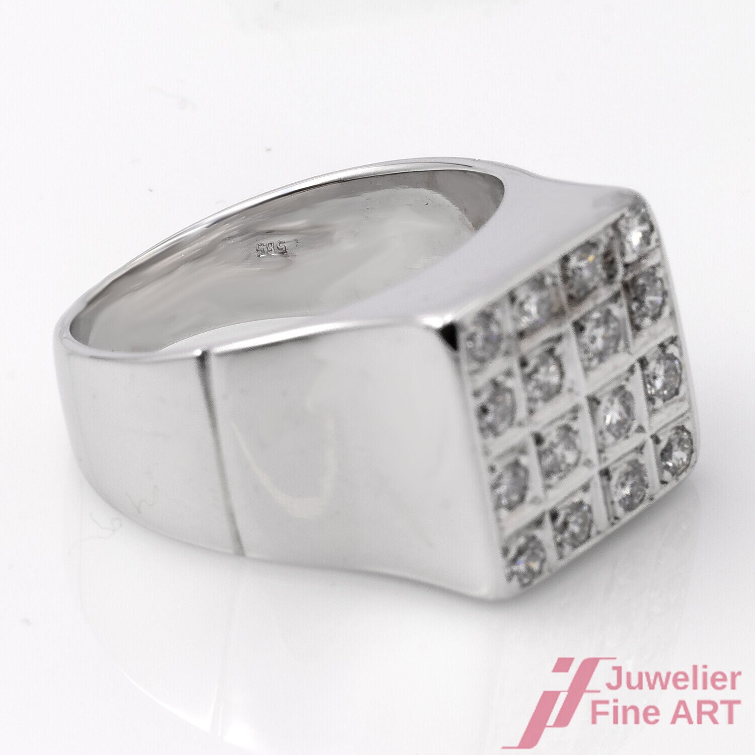 Ring Quadrat 585/14K Weißgold Diamanten Brillanten Größe 54