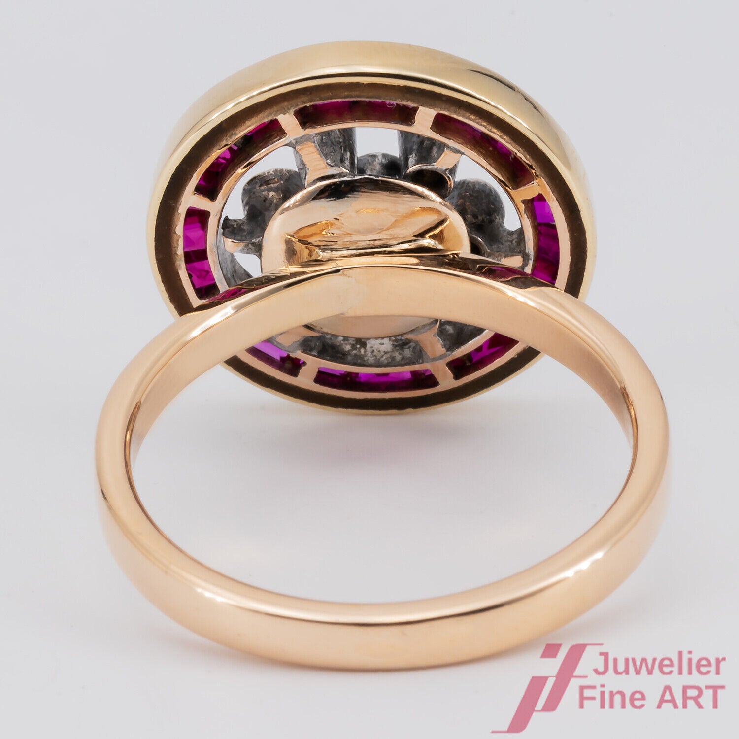 Ring Antik 750/18K Roségold Diamanten Rubine rot antik Handarbeit