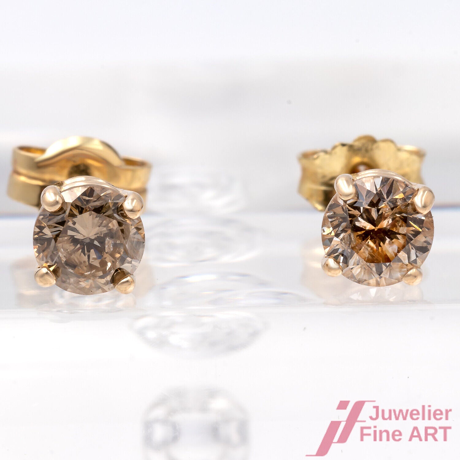 Ohrringe Solitär-Ohrstecker 585/14K Gelbgold Diamanten light brown P1