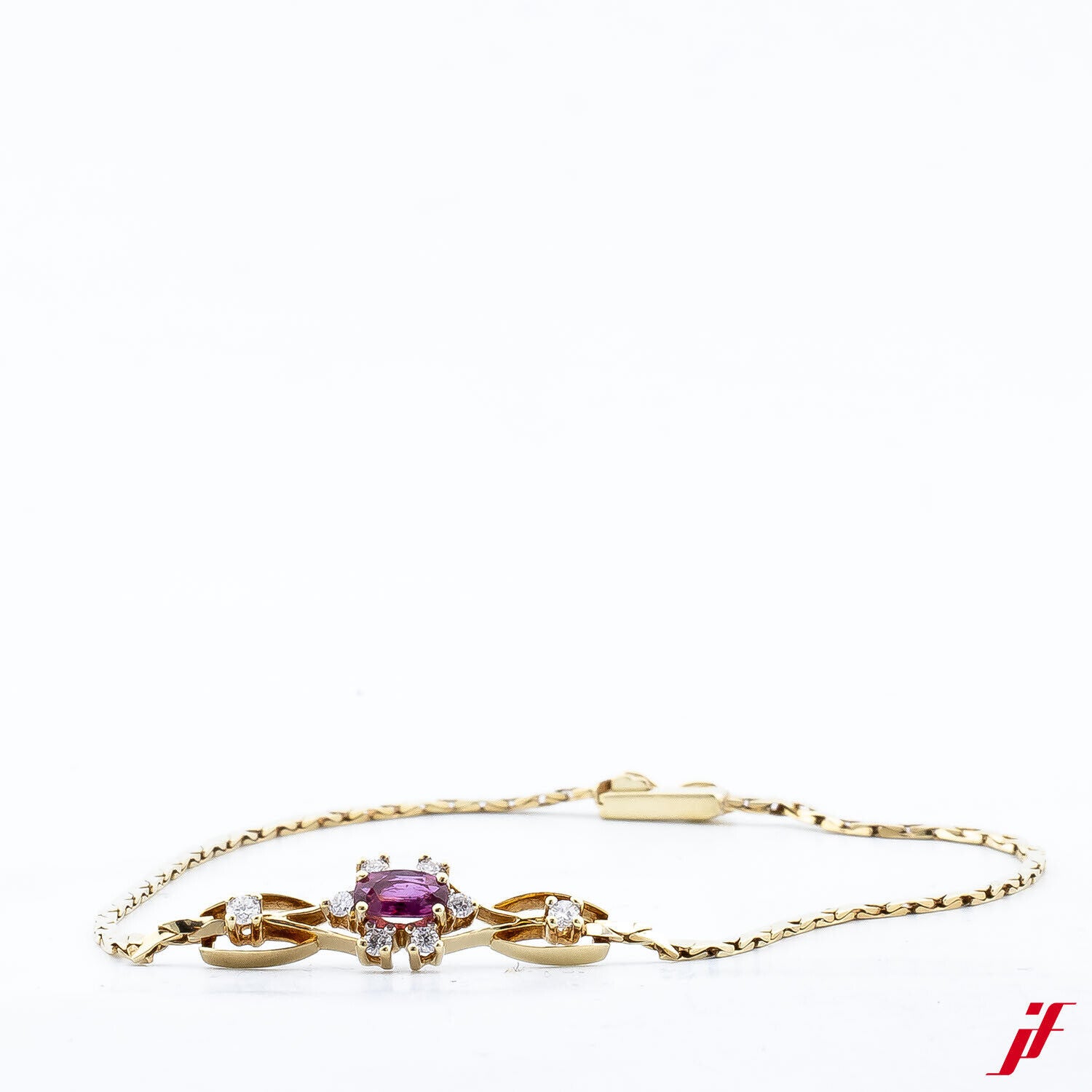 Armband 14K Gelbgold 1 Rubin 0,40 8 Diamanten Brillanten 0,20 ct 18,5 cm TOP