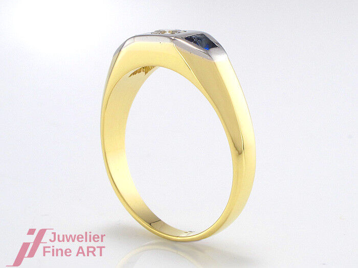 Ring -18K Gelb-& Weißgoldd- Saphir & 2 Brillanten 0,25 ct TW-SI- Gr. 60 - 7,2 g