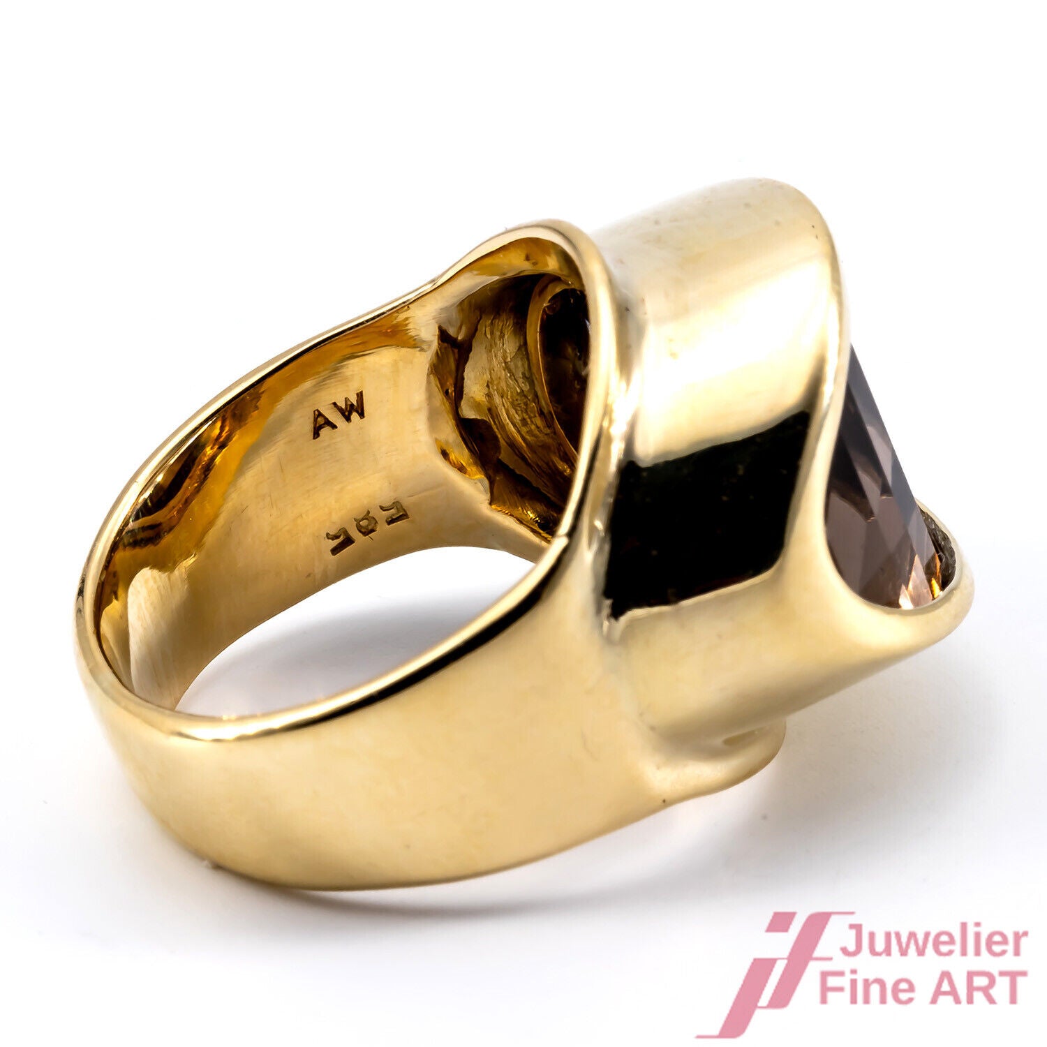 RING - 14K/585 Gelbgold - 1 ovaler facettierter Rauchquarz - 12,0 g - Gr. 56,5