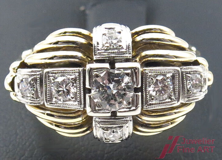 Klass. Damenring 14K GG/WG - Diamantbesatz zus. ca. 0,35 ct W/si - 6,11 g - 52,5