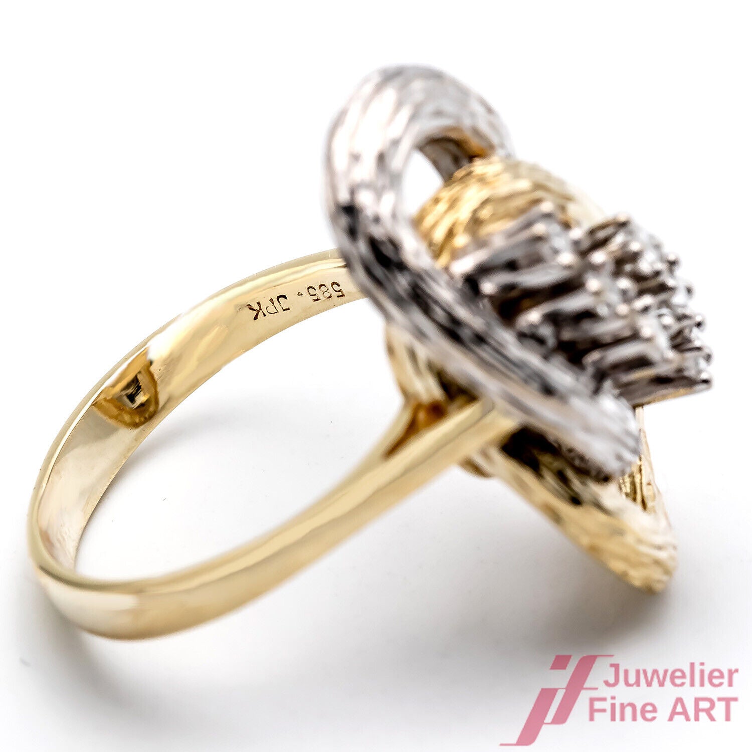 Ring Brezel 585/14K Weißgold Gelbgold Diamanten Achtkant Größe 51