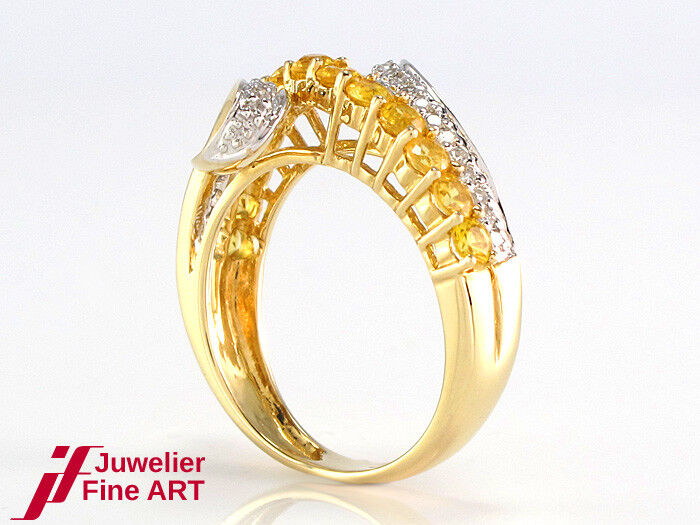 Ring - 585/14K Gelbgold - 32 Diamanten + 13 gelbe Saphire - 3,8 g - Gr. 50