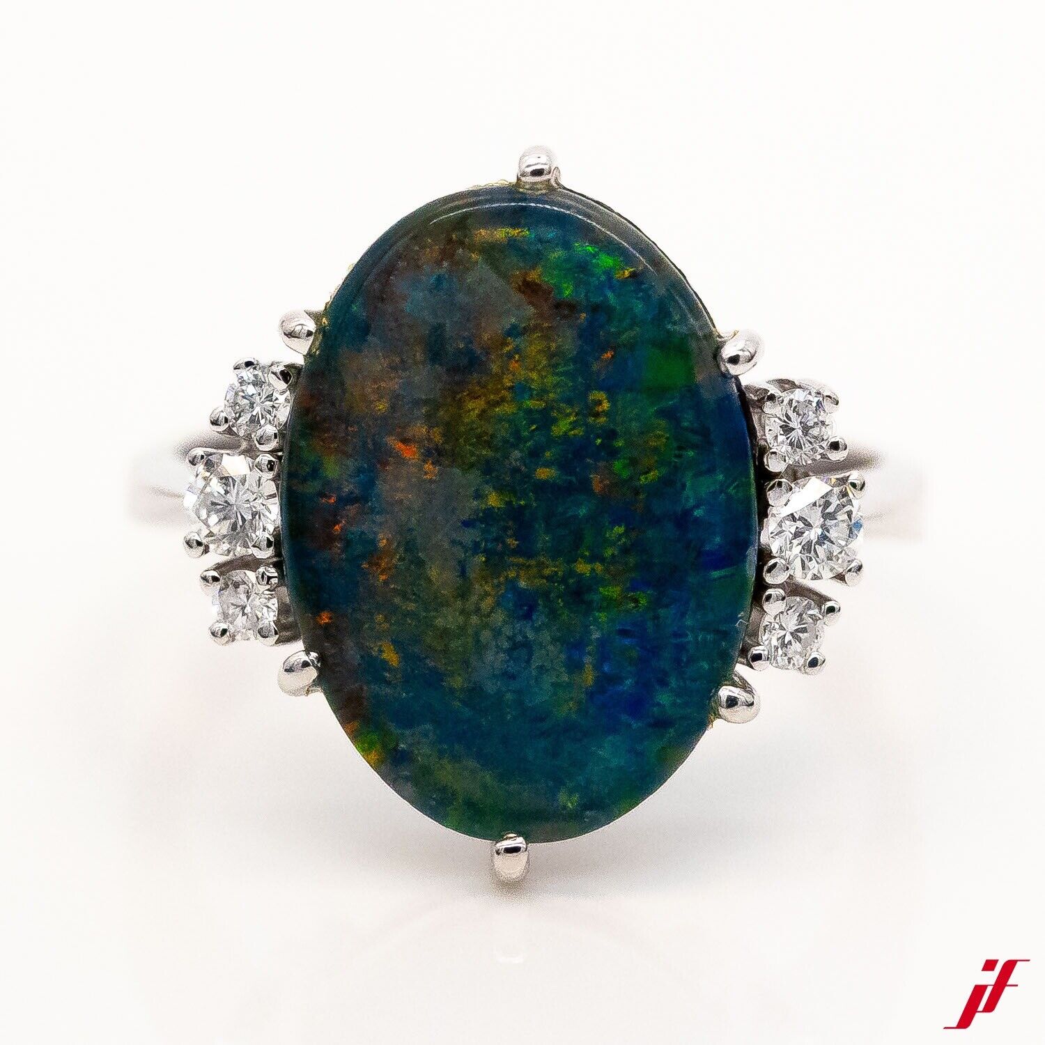 Ring 18K Weißgold Opal 6 Brillanten 0,31ct TW/P1 Gr.63 - Wert 3.000€