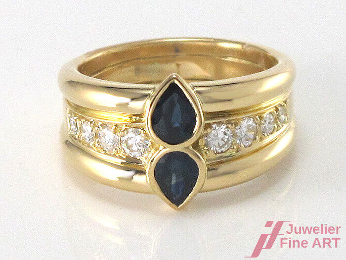 Ring 18K/750 Gelbgold - 2 Saphire - 8 Brillanten - 13,2 g - Gr. 57