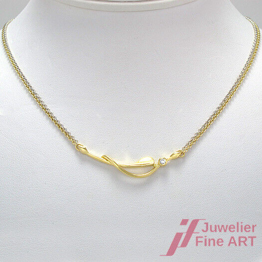 Collier mit Brillant ca. 0,05 ct TW-SI - 750/18K Gelb-/Weißgold - 9,6 g - 46 cm