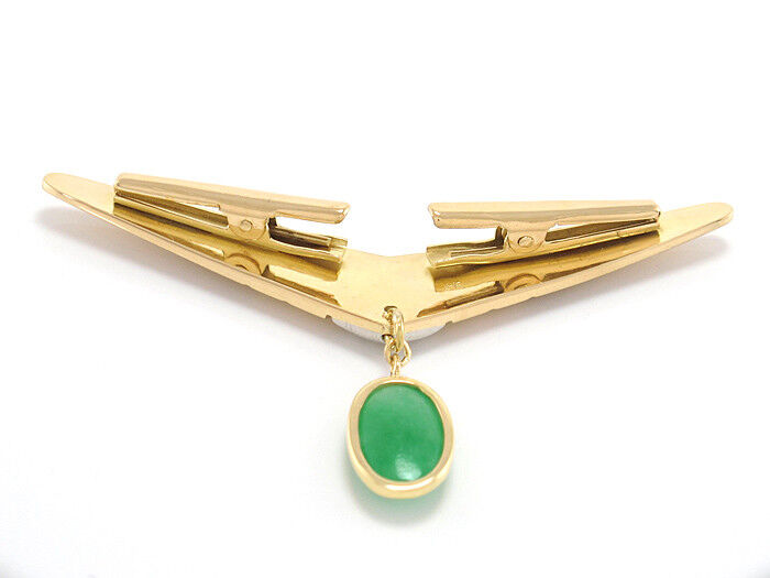 Kragenklammer mit Brillant und Chrysophras-Handanfertigung- 18K Gelbgold - 18,1g