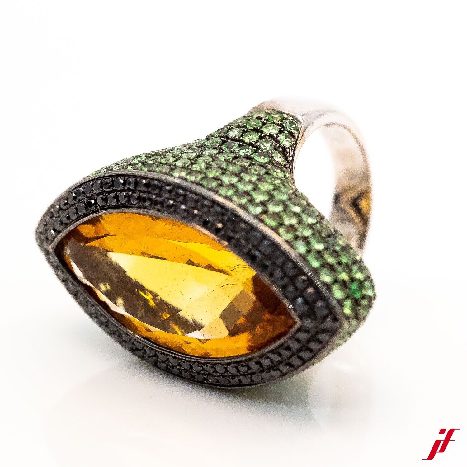 Ring 18K Weißgold Citrin Brillanten 1,05ct Tsavolithe Gr.51 - Wert 3.800€