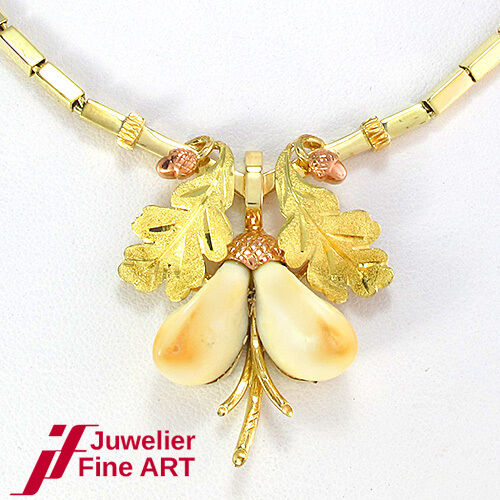 COLLIER mit 2 Grandeln in 14K/585 Gelbgold/Rotgold - sehr schön gefasst- 44 cm