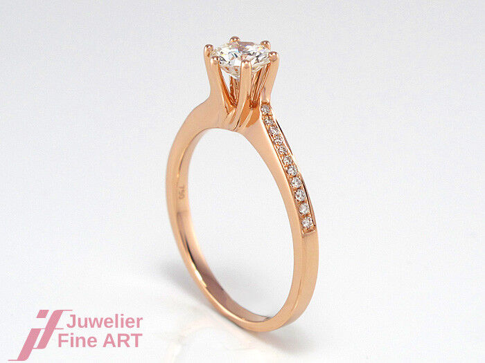 Brillantring 0,51 ct H/VS mit DPL-Expertise + Nebenbesatz 0,08 ct - 18K Roségold