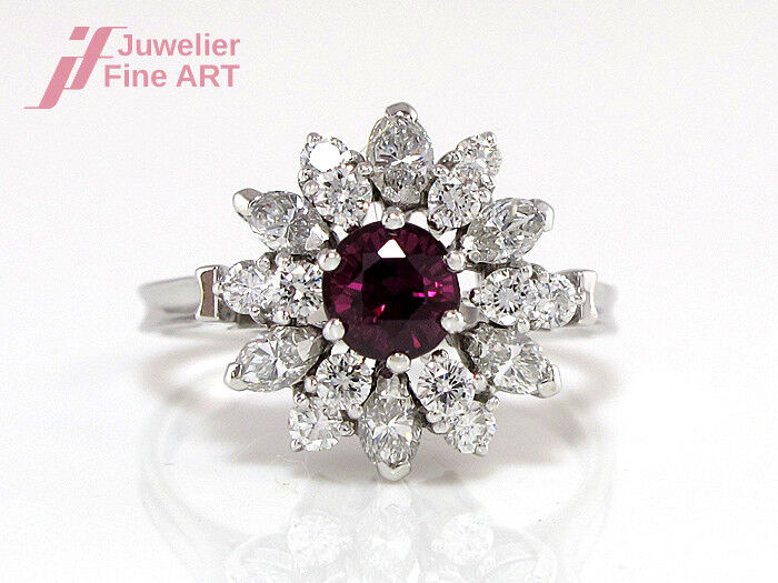 Ring - 14K WG - Diamantbes. ca.1 ct  TW/SI & 1 Rubin ca. 0,60 ct - Gr. 54 - 5 g