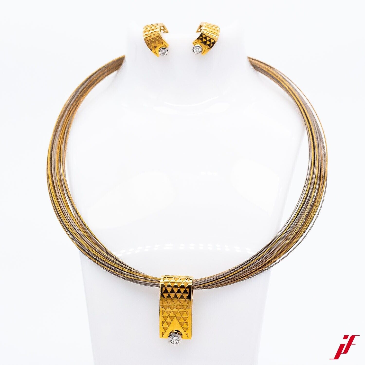 Ohrringe + Collier Set 750/18K Gelbgold 3 Brillanten 0,63ct - Wert 39.000€