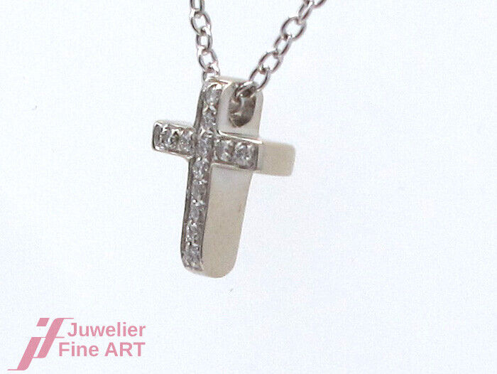 Kette/Anhänger Kreuz - 18K/750 WG - Brillanten 0,25 ct TW/VSI - 4,7 g - 47 cm