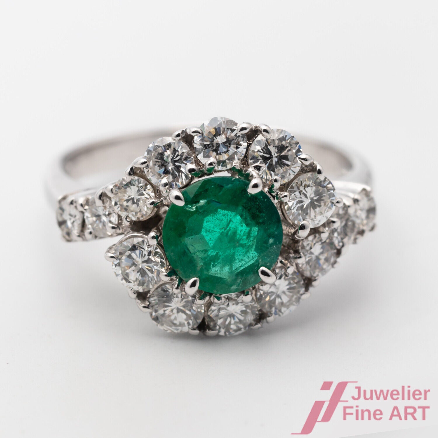 Ring 585/14K Weißgold Smaragd Emerald Kolumbien Diamanten Brillanten Größe 52