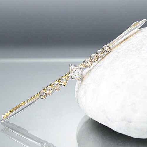 ANTIKE Anstecknadel - Diamant-Altschliff ca. 0,15 ct in 14K/585 Gold  - 3,4 g