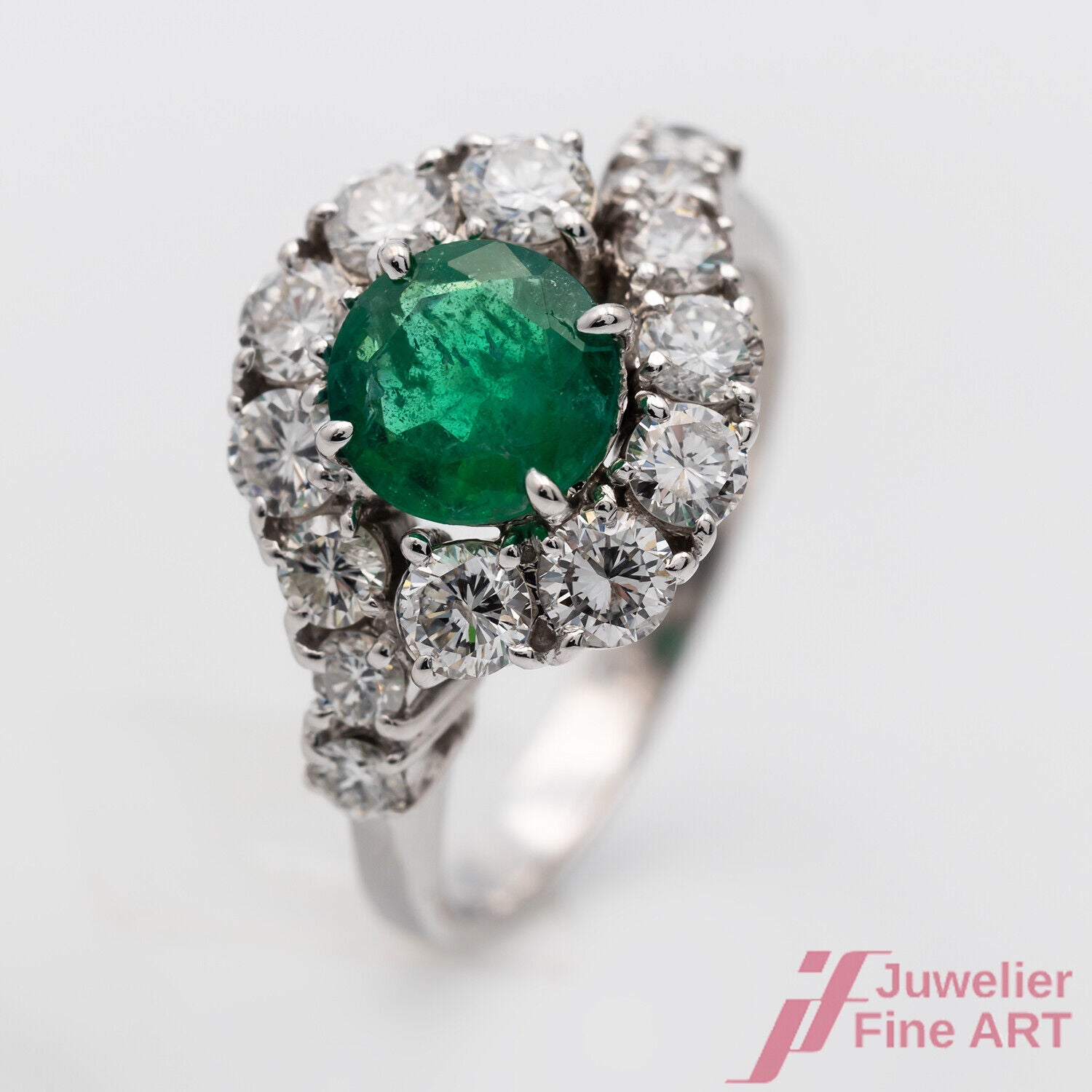 Ring 585/14K Weißgold Smaragd Emerald Kolumbien Diamanten Brillanten Größe 52