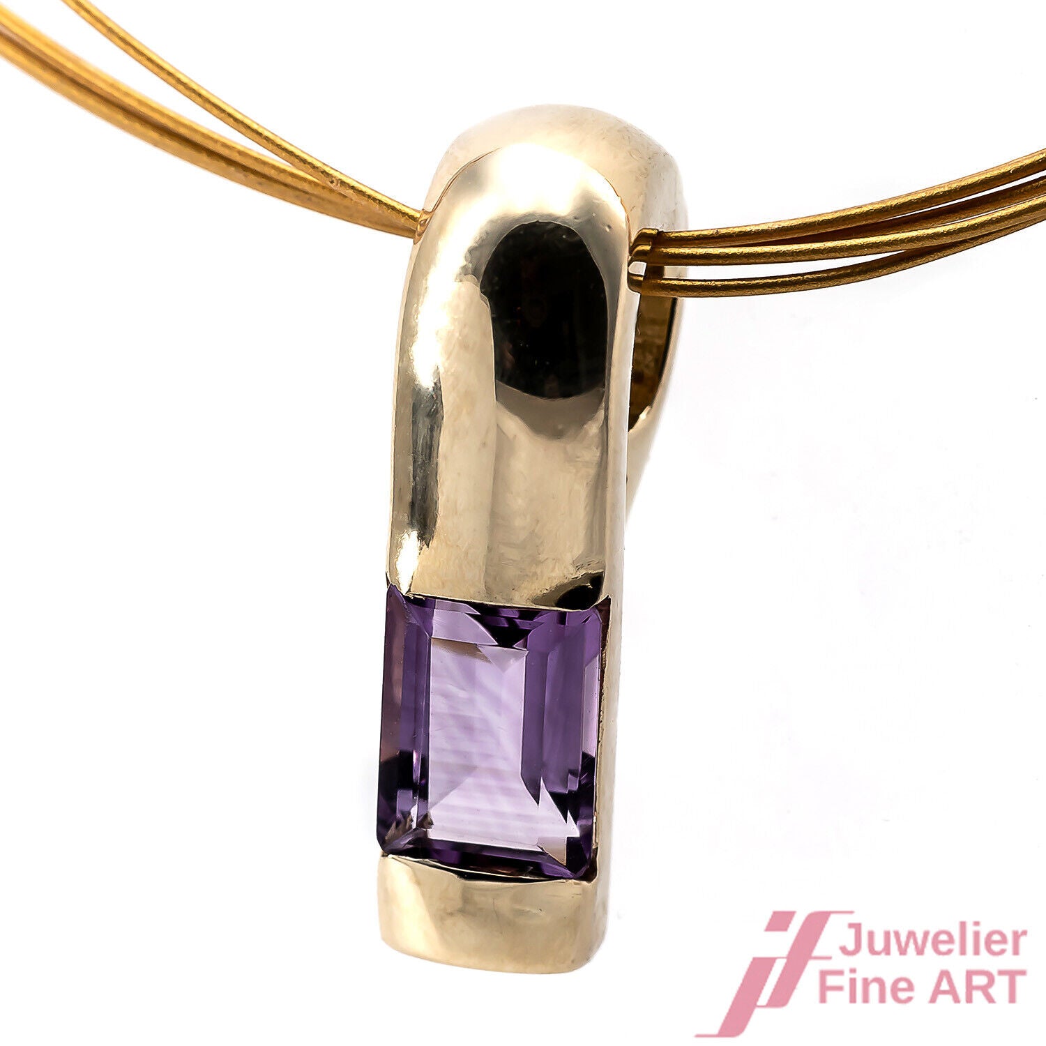 CLIPANHÄNGER - 14K Gelbgold - 1 Amethyst Rechteckschliff ca. 0,60 ct  - 3,4 g