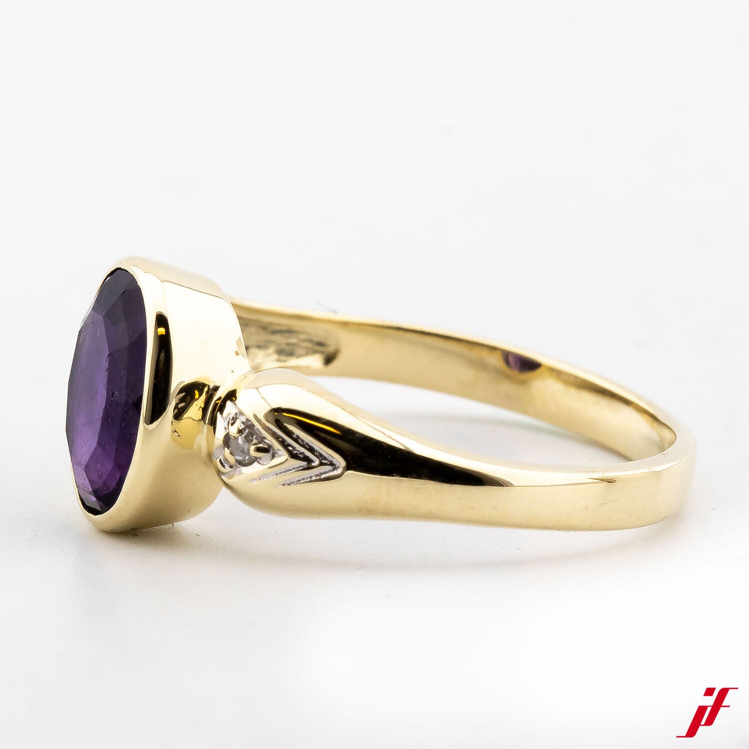 Bandring 585/14K Gelbgold 1 ovaler Amethyst Diamanten Brillanten 52 TOP