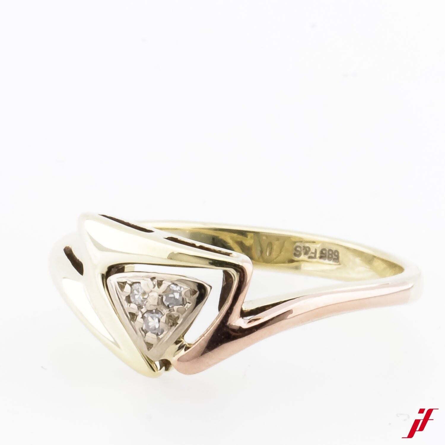 Ring Klassisch 585/14K Gelbgold Weißgold 3 Diamanten Brillanten zus. 0,10 ct  55