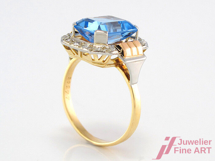 Ring - 14 Diamanten ca. 0,14 ct & 1 synthetischer Stein in 18K/750 Tricolor-Gold