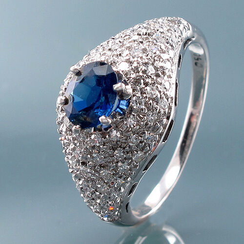 Ring 750/18K Weißgold Saphir Safir blau Diamanten Brillanten Größe 50