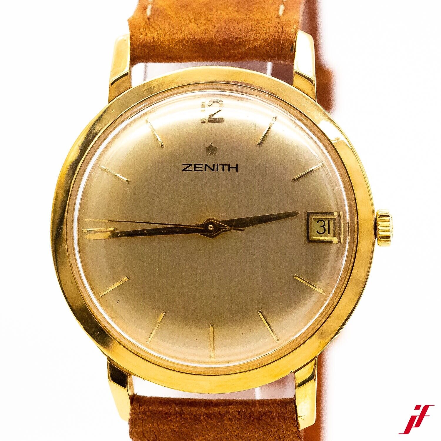 Zenith Vintage 34mm Ref.785655 18K Gelbgold Automatik Leder Plexi