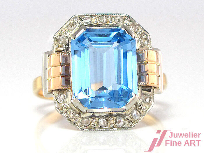 Ring - 14 Diamanten ca. 0,14 ct & 1 synthetischer Stein in 18K/750 Tricolor-Gold