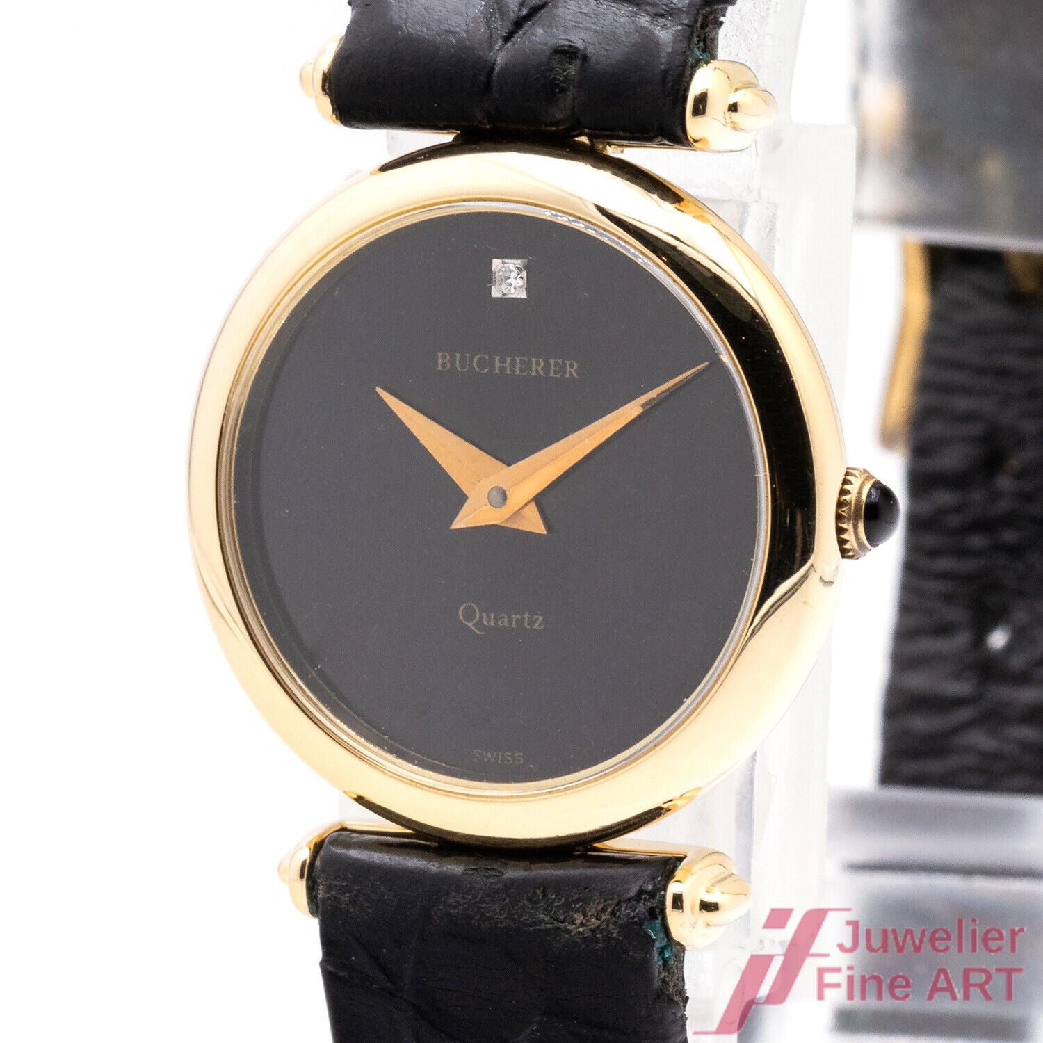 Uhr Bucherer Quarz Gelbgold Leder 1 Diamant 23 mm