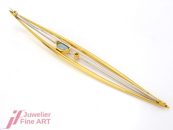 Anstecknadel 11 cm 18K Gold & Platin - Aquamarin ca 2,0 ct + Brillant ca 0,05 ct