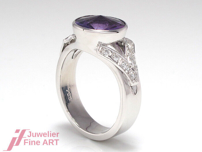 Ring 18K/750 Weißgold - Amethyst & Brillanten ca. 0,42 ct - 8,8 g - Gr. 53