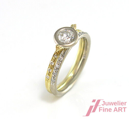 RING - 750/18K Gelb- & Weißgold - 17 Br ca. 1,05 ct TW/VVS - Gr. 57,5 - 6,7 g