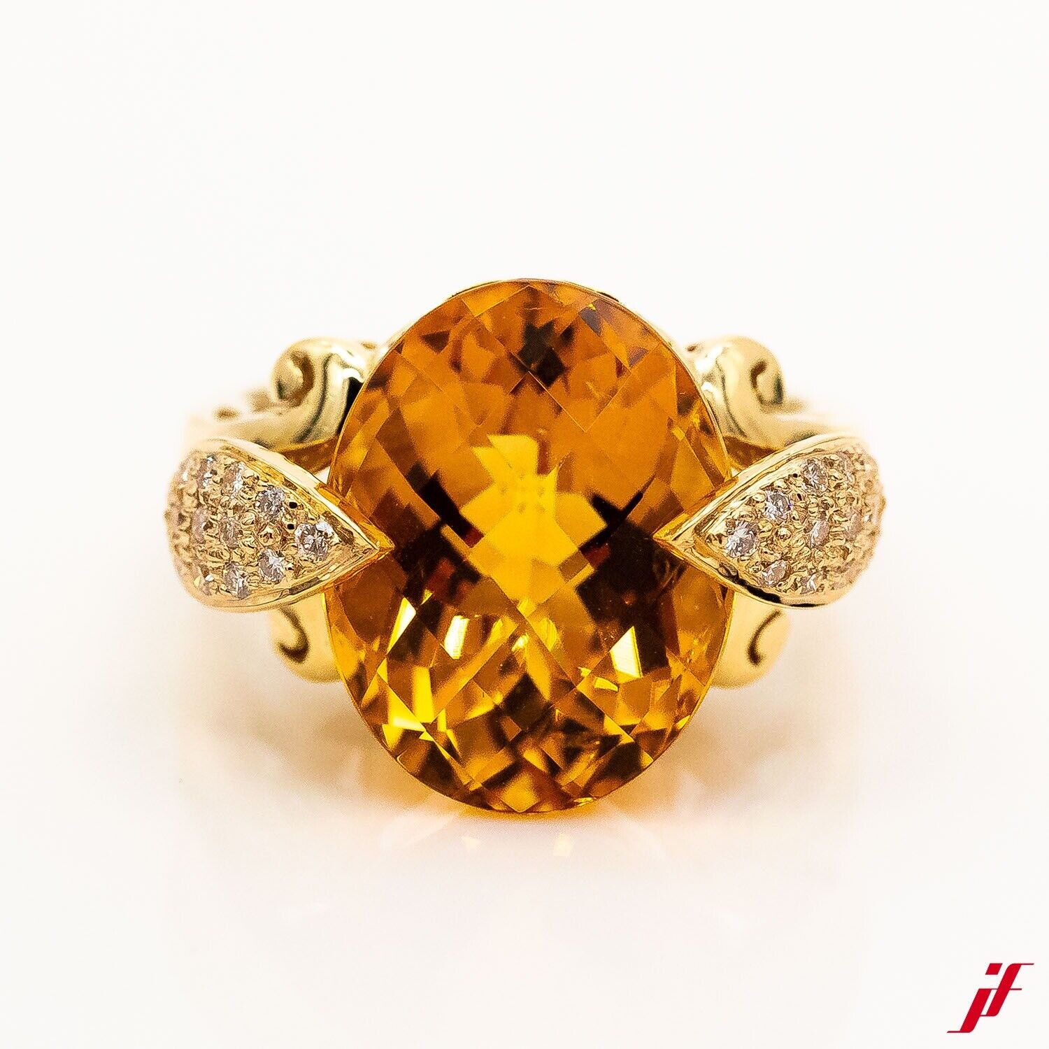 Ring 18K Gelbgold Citrin 12,0ct 30 Brillanten 0,15ct Gr.64 TW/VS - Wert 3.800€