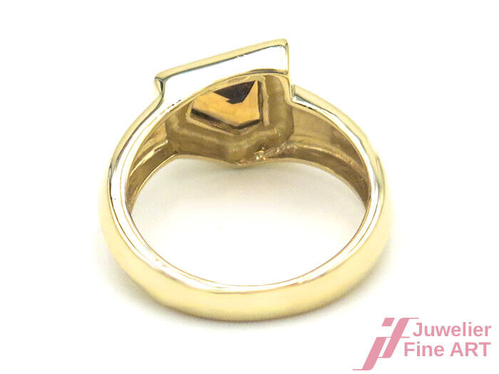 RING - 14K/585 GG - 1 Citrin unregelm. Pentagonschliff  - ca. 5,4 g - Gr. 54