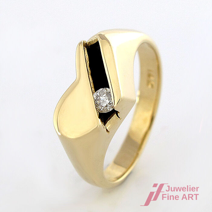 Ring mit rollendem Stein - 14K/585 Gelbgold - Brillant ca. 0,10 ct W-P - 4,8 g