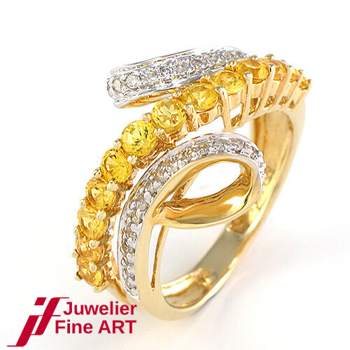 Ring - 585/14K Gelbgold - 32 Diamanten + 13 gelbe Saphire - 3,8 g - Gr. 50