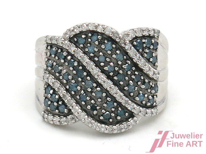 Ring - 10K/417 WG -60 Brill. ca. 0,60 ct TW/si + 40 Diamanten Fancy Blau 0,40 ct