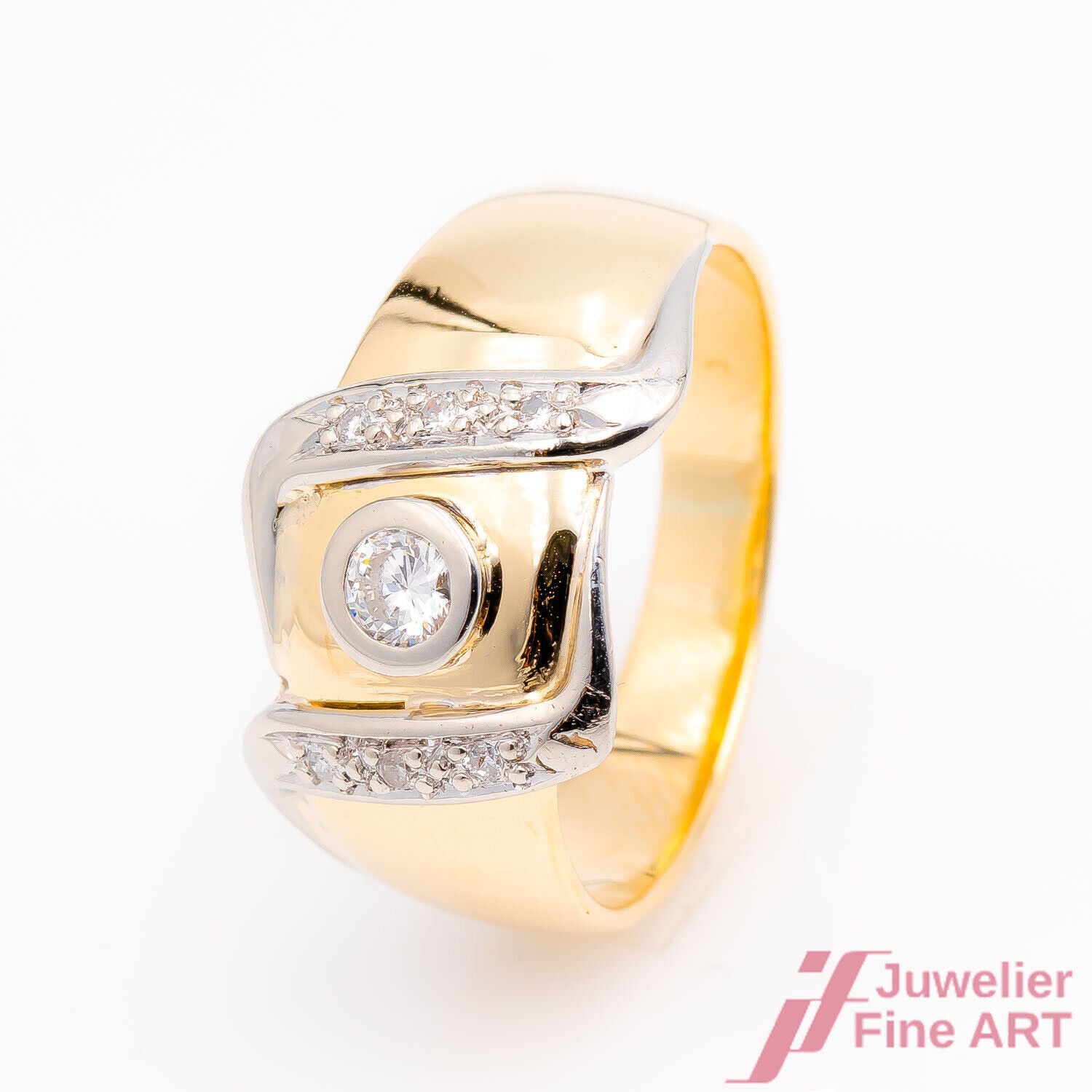 Ring Solitärring 585/14K Gelbgold Weißgold Diamant Brillant Größe 53,5