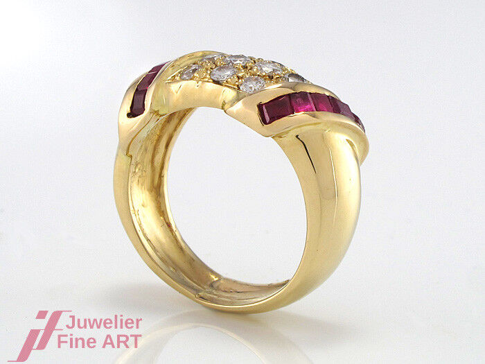 Ring 18K/750 Gelbgold - Rubin & 10 Brillanten ca. 0,50 ct TW/VSI -Gr. 48 - 7,5 g