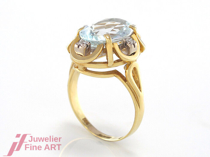 Ring mit Aquamarin + Brillanten ca. 0,30 ct TW-VSI in 14K/585 Gelbgold - 5,6 g