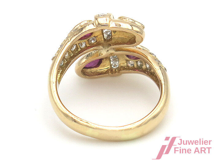 Ring - 18K/750 GG - 4 Rubine Tropfen + 38 Diamanten zus. ca. 1,0 TW-VS - Gr. 57