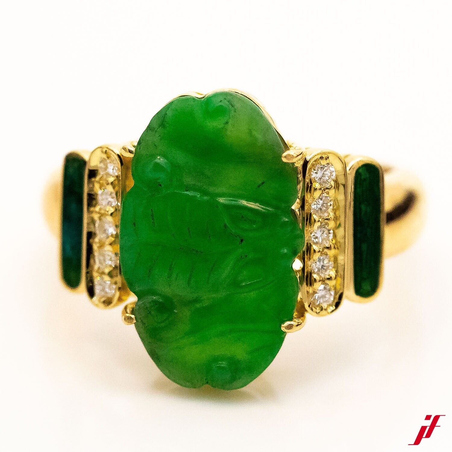 Ring 18K/750 Gelbgold Diamanten 0,10ct W/SI Smaragde Jade Gr.54 - Wert 4.000€