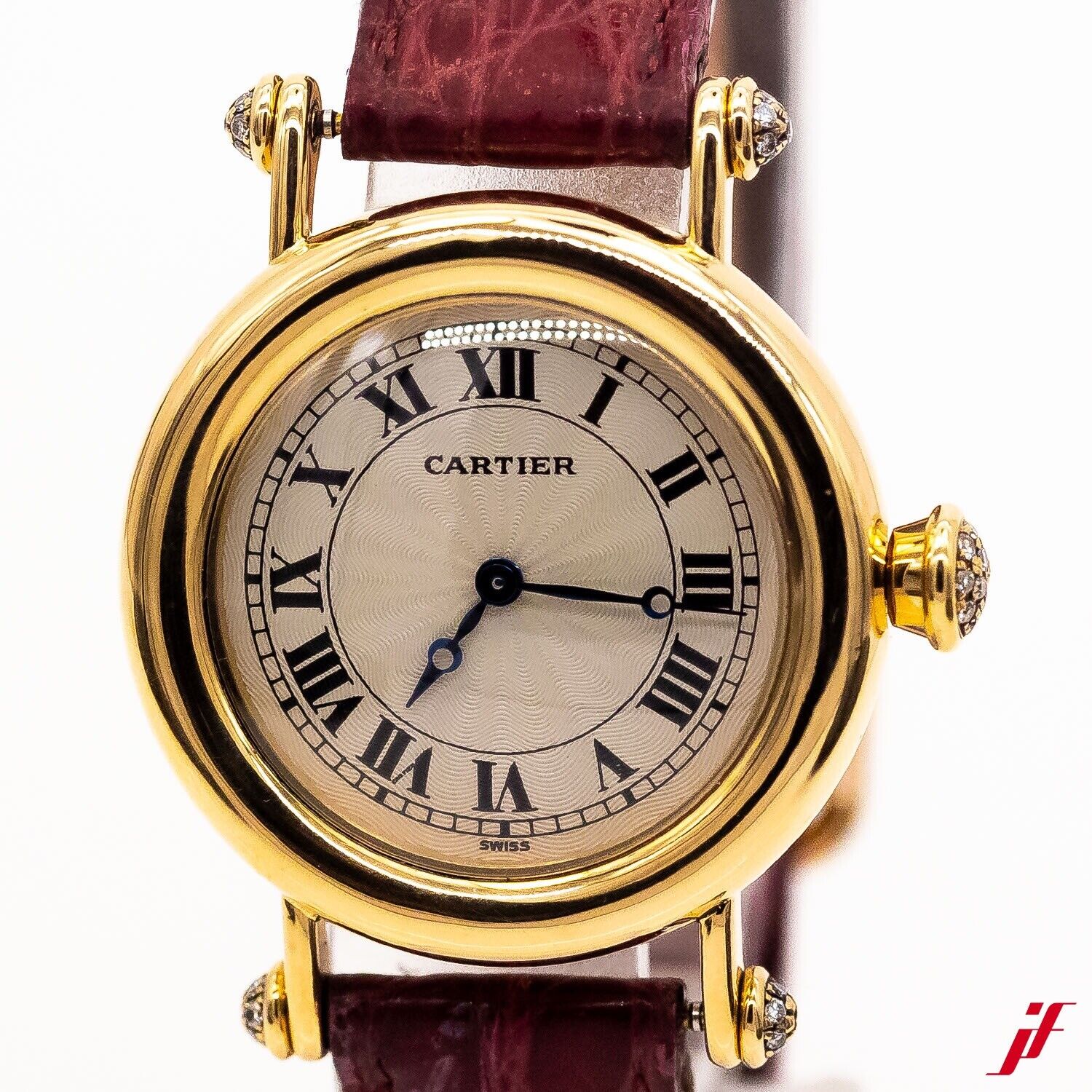 Cartier Diabolo Ref. 161 18K Gelbgold Croco Handaufzug Saphirglas Brillanten