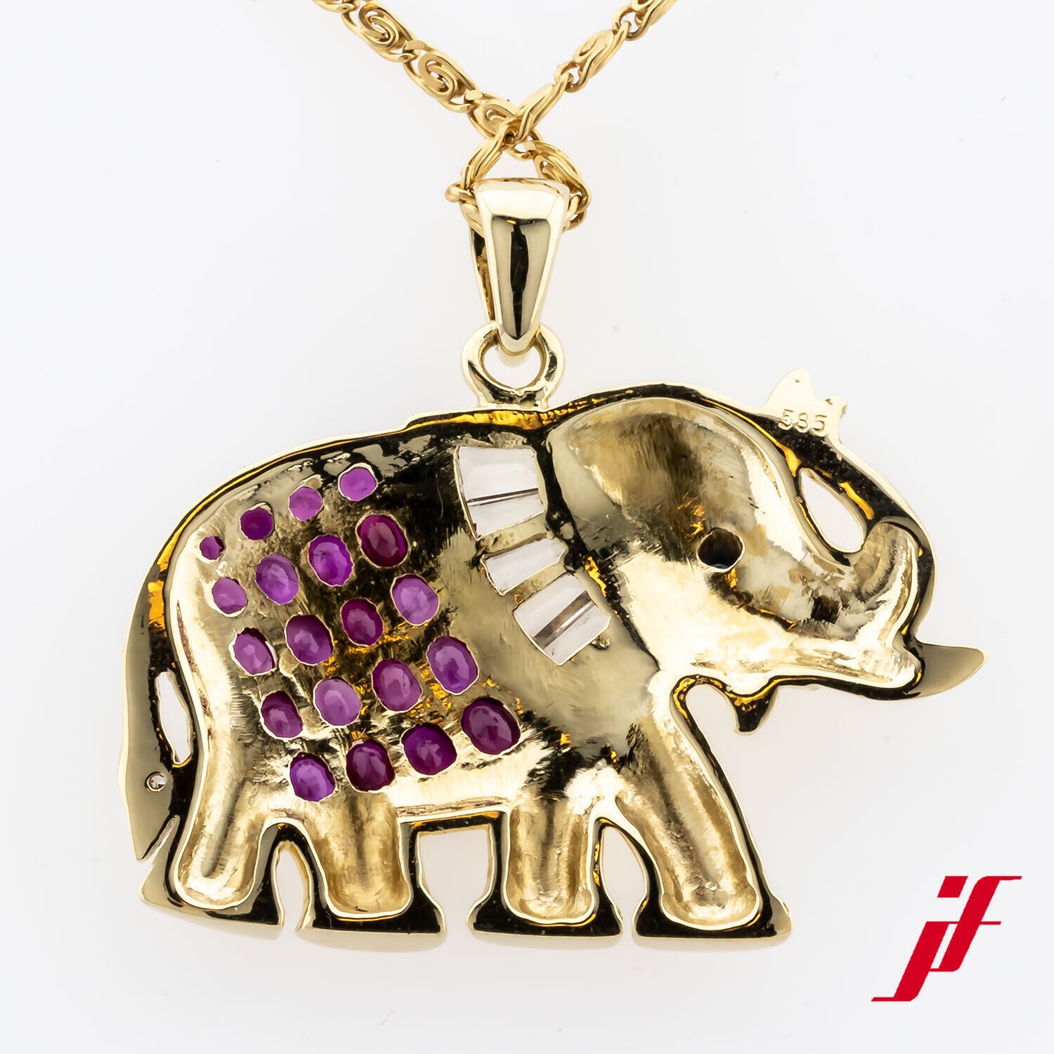 Anhänger Elefant 585/14K Gelbgold Diamanten Baguette TOP